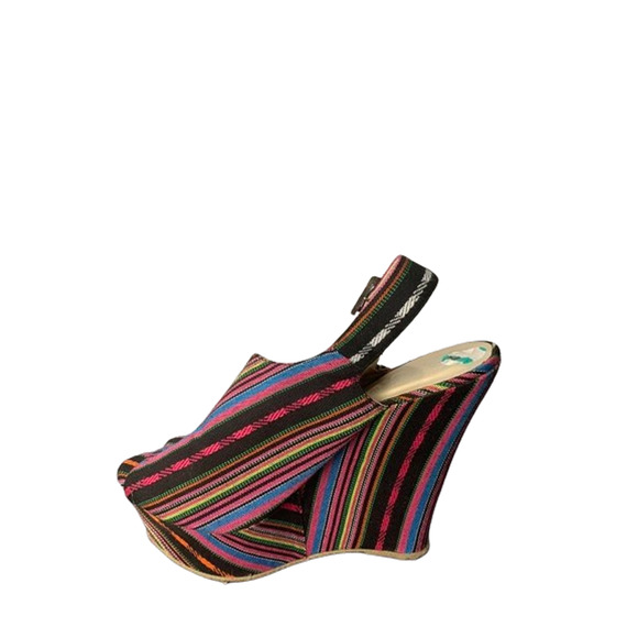 Multicolor Striped Open-Toe Wedge Sandals With Buckle Slingback For Women Size 8 - Picture 4 of 8